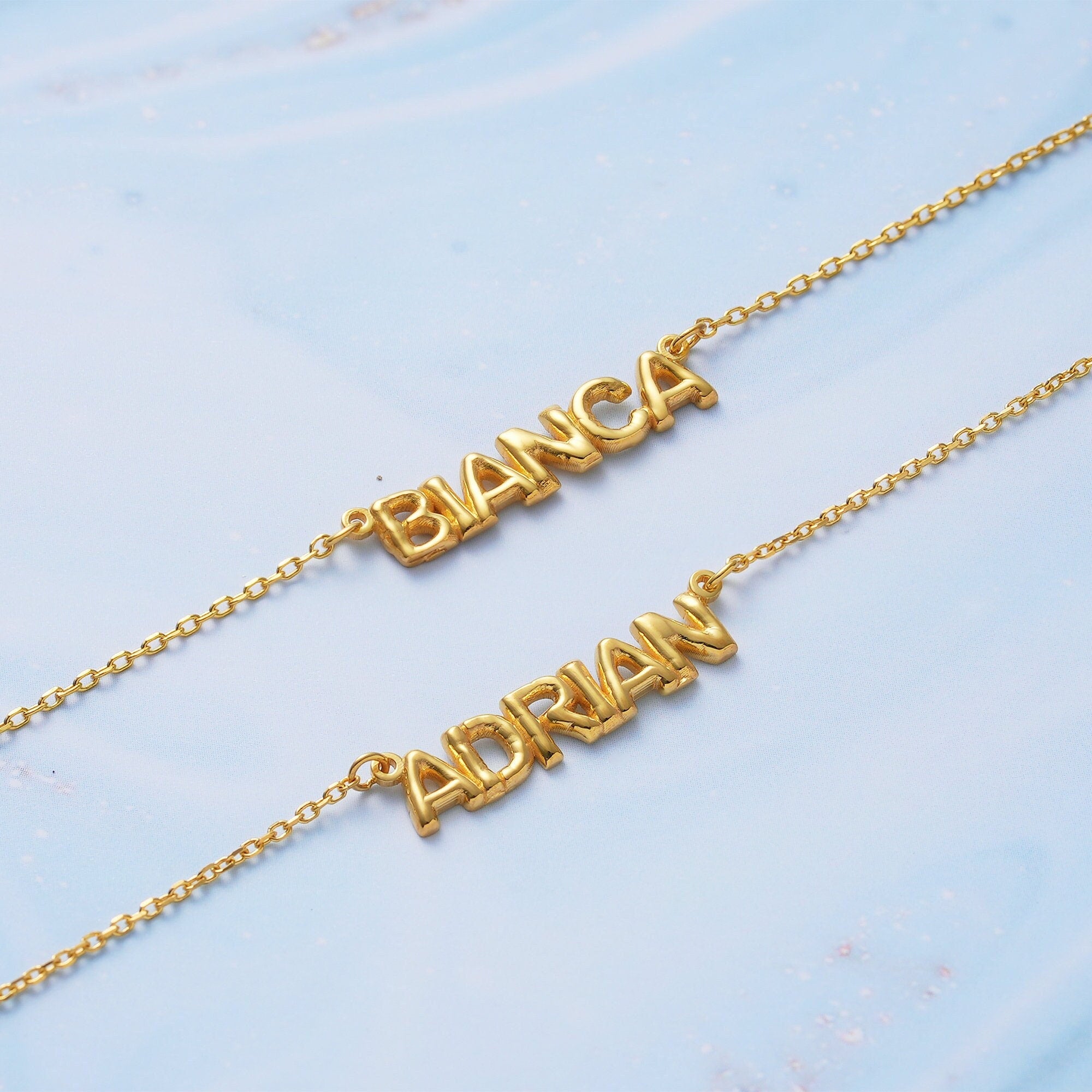 Sterling Silver Name Necklace with Balloon Letters, Bubble Jewelry, Personalized Dainty Name Necklace Gold, 3d Balloon Jewelry, AU 37