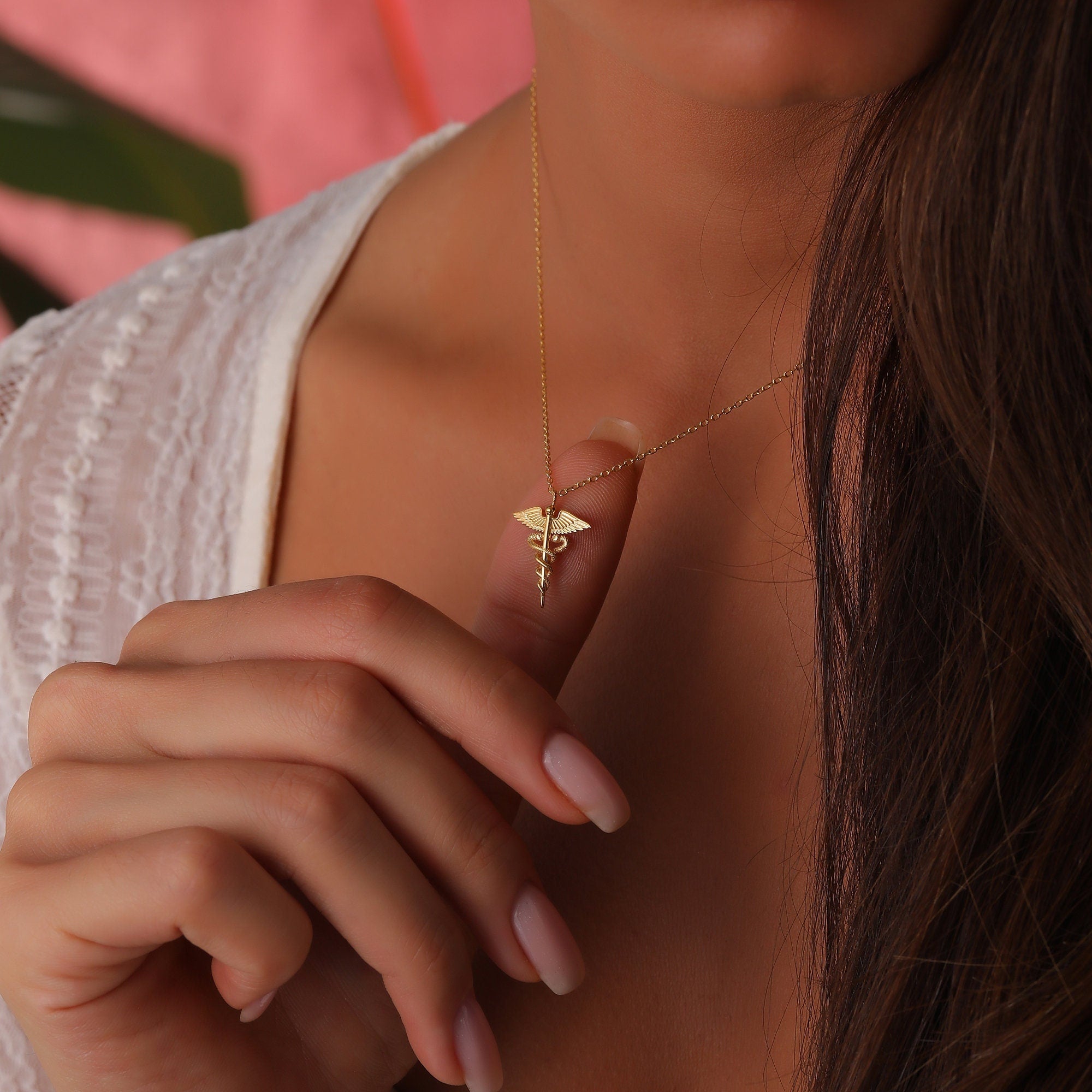 Medical Symbol necklace, Nurse gift, Gold caduceus Pendant, Doctor gift, Gift for medical student, Nurse necklace, Paramedic gift, AU23
