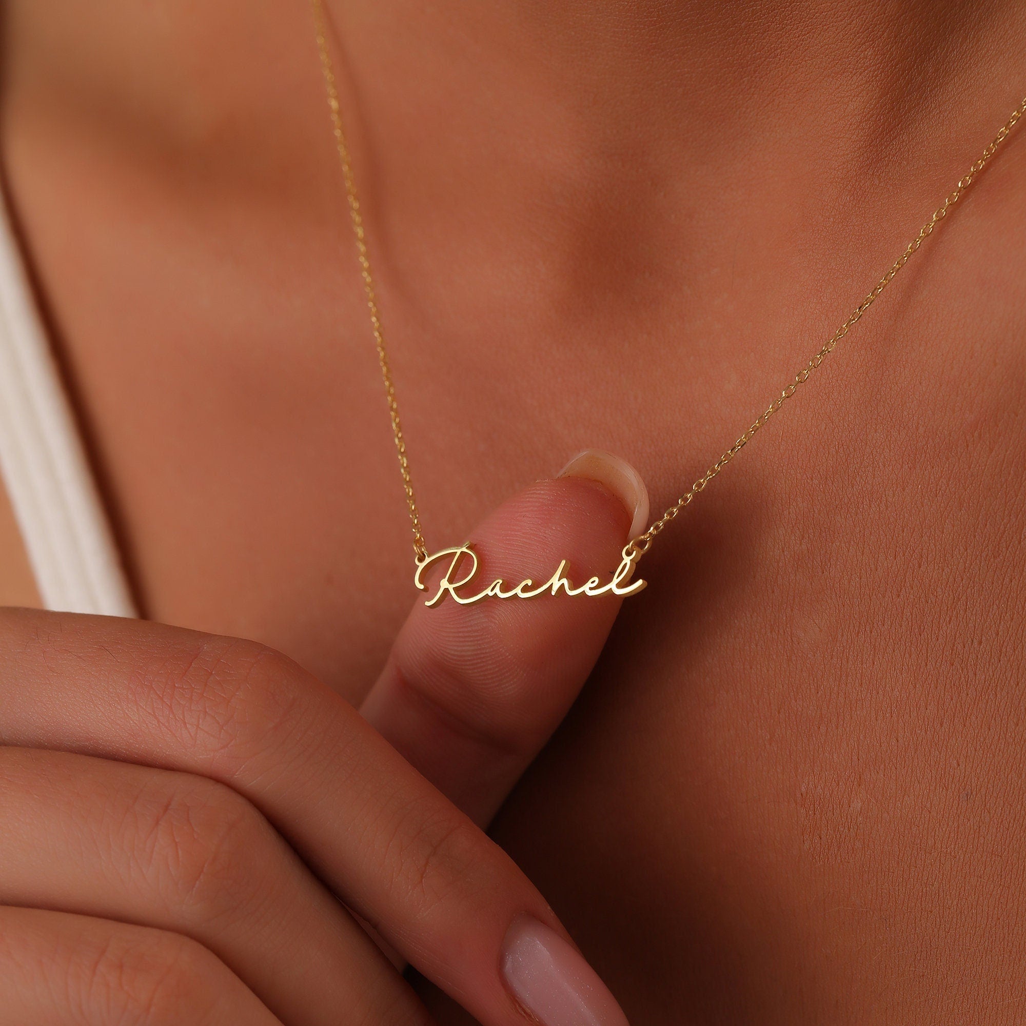 Gold Name Necklace, Personalized Silver Name Necklace, Nameplate Necklace, 14k Solid Gold Name Jewelry, Mama Necklace, AU20