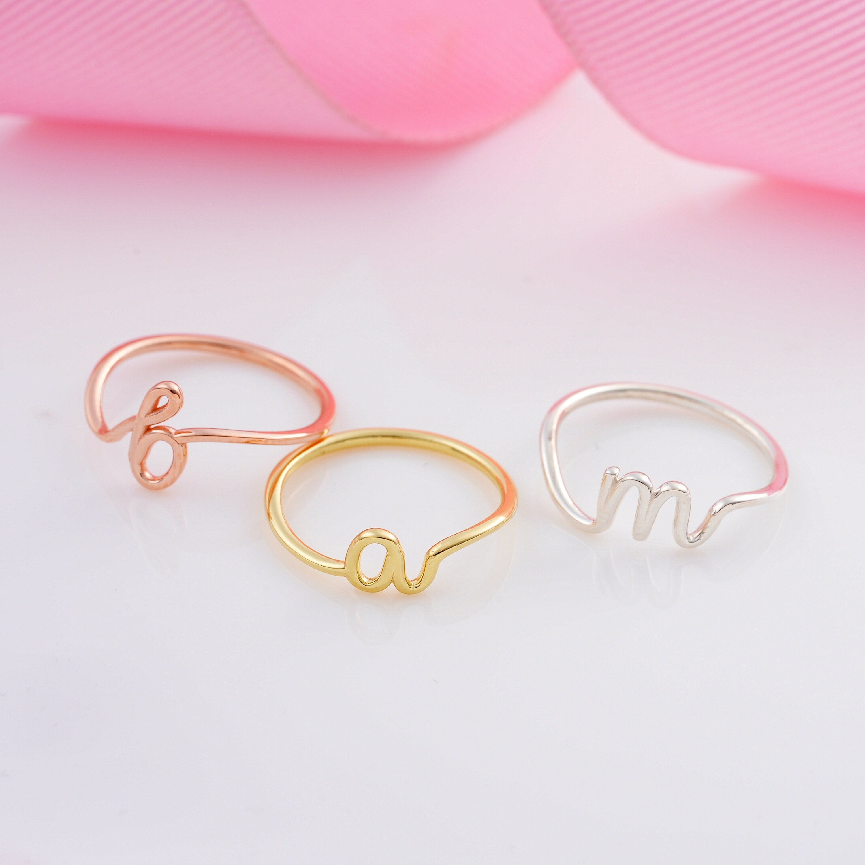 Initial Ring, Tiny letter gold ring, Wire ring, Letter ring, Personalized stacking ring, Gold filled ring, Anniversary gift, Cute ring, AU27