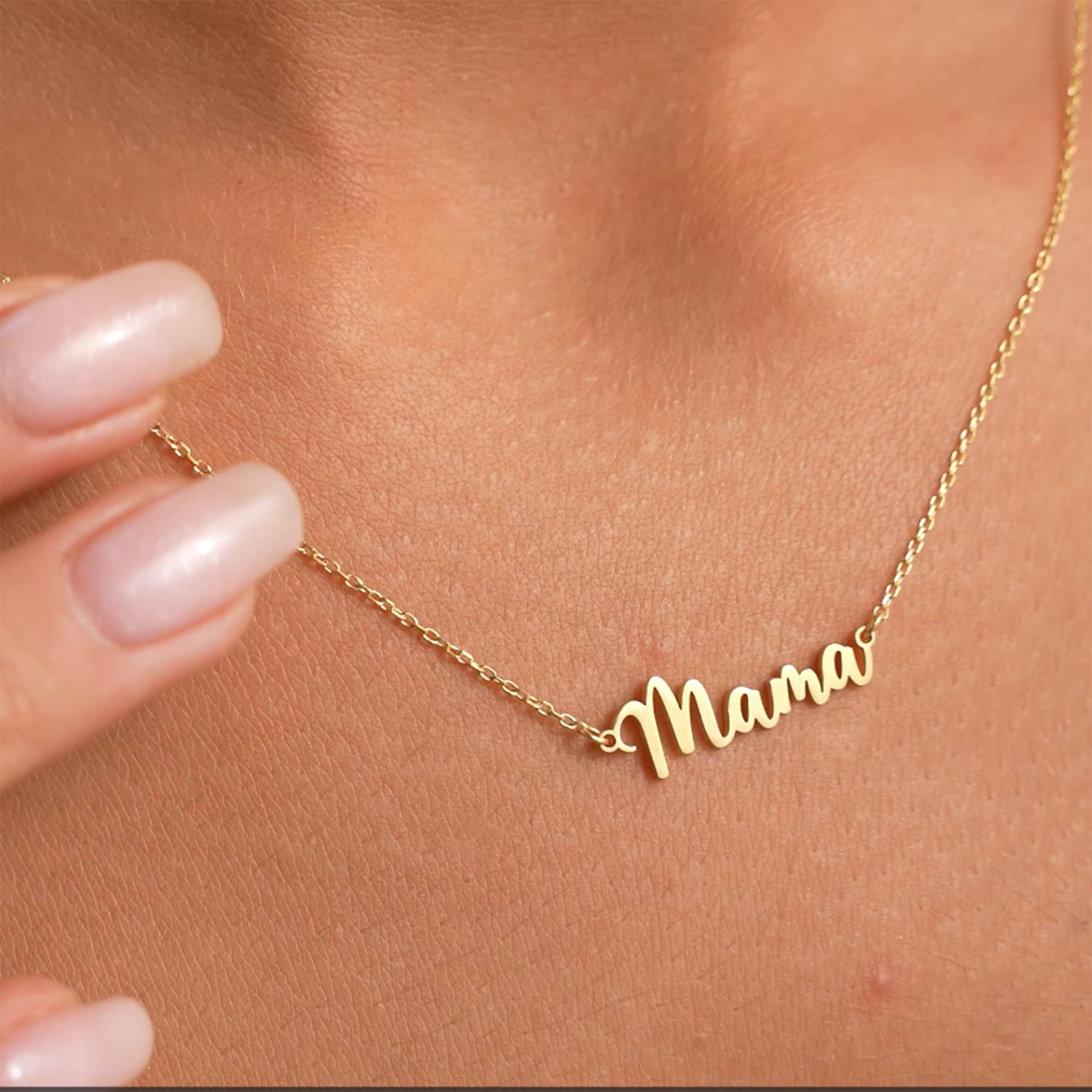 14k Solid Gold Personalized Name Necklace, Nameplate Necklace , Custom Name Jewelry, Mama Necklace Gold, Gift For Her, AU20