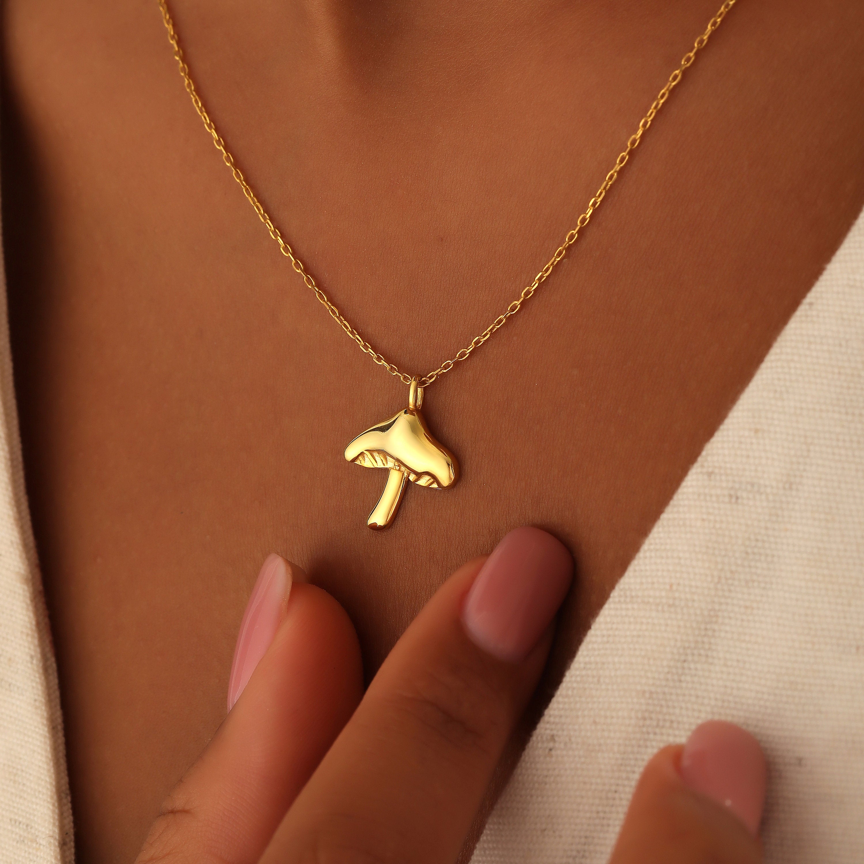 Mushroom necklace gold, Gold filled mushroom charm pendant, Magic mushroom jewelry, Gift for mom, Dainty everyday necklace, AU102