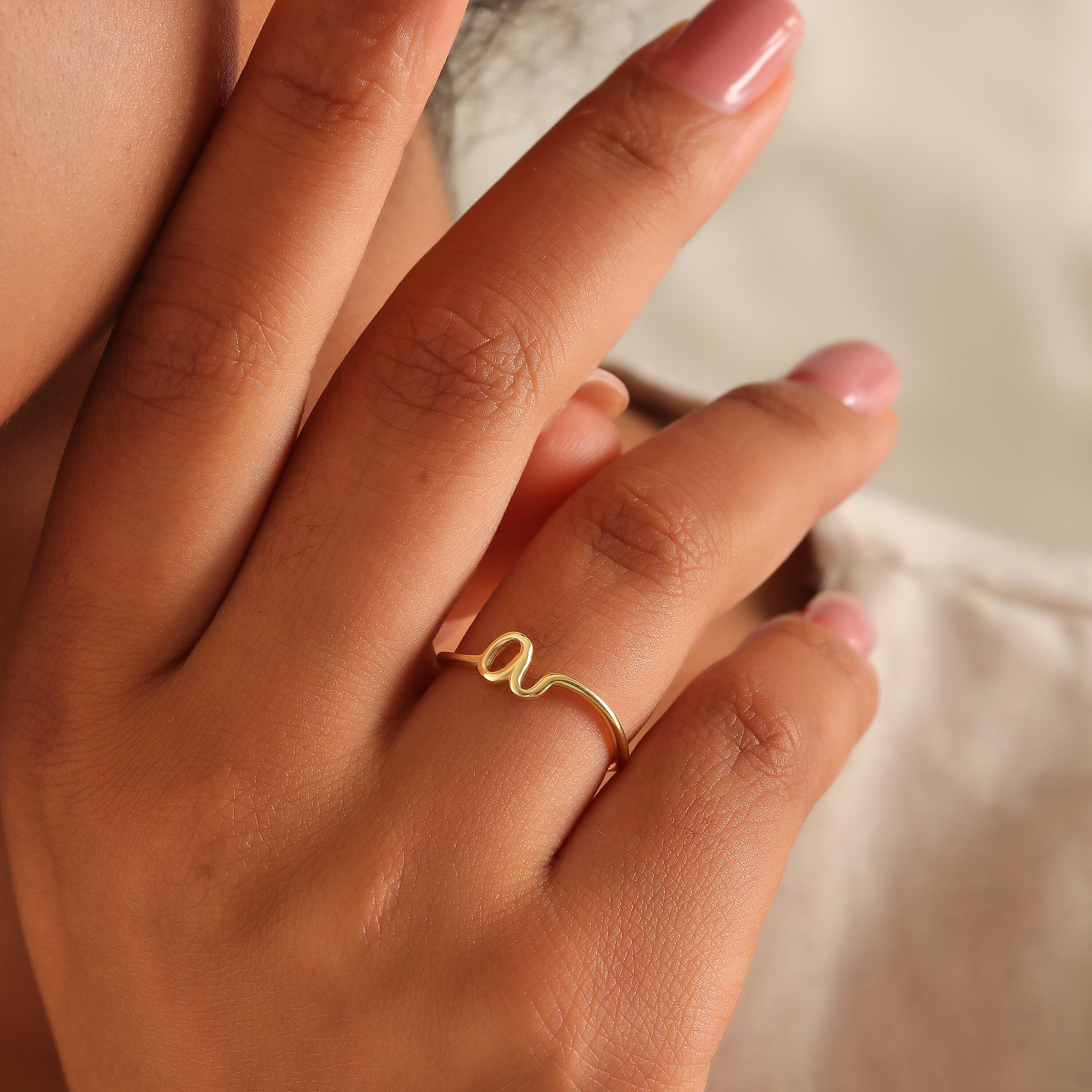 Initial Ring, Tiny letter gold ring, Wire ring, Letter ring, Personalized stacking ring, Gold filled ring, Anniversary gift, Cute ring, AU27