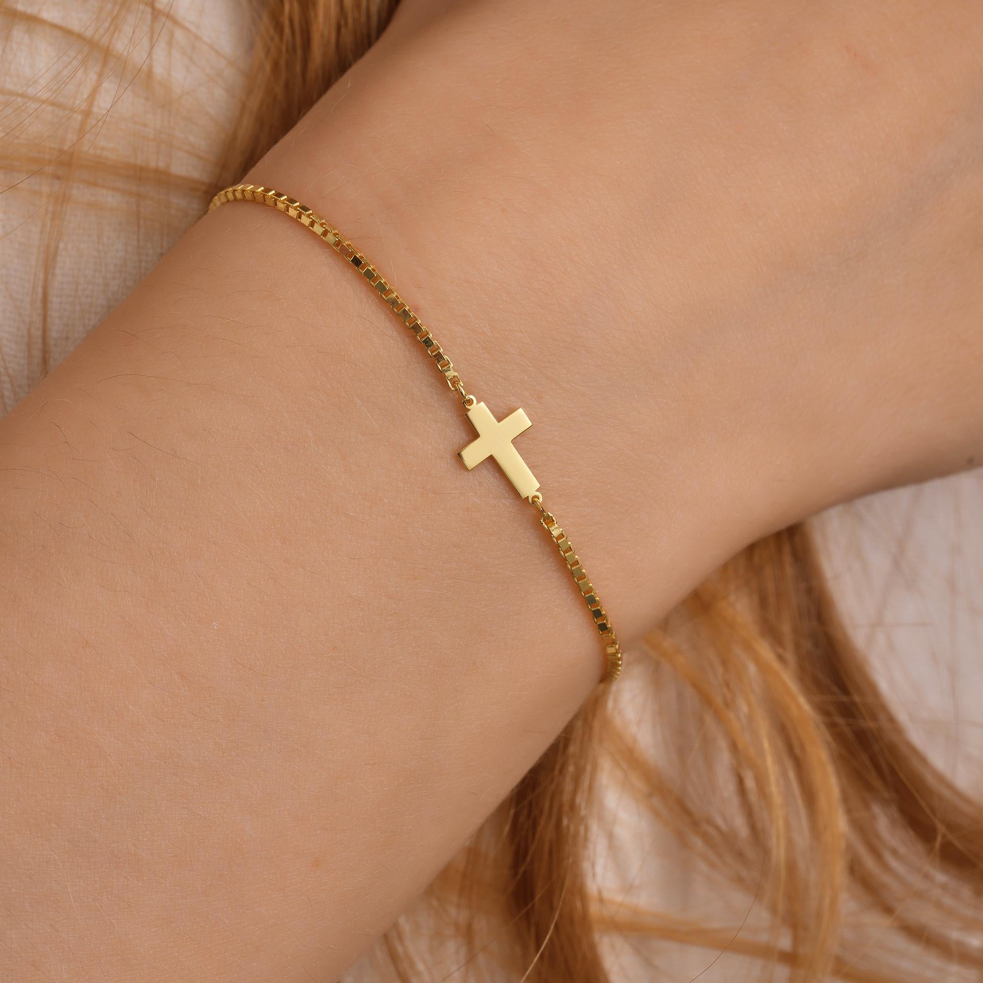 Gold Filled Cross Bracelet for Women, Silver Bracelet, Dainty Box Chain Christian Jewelry, Gift for Her, Baptism or Religious Gift, AU08