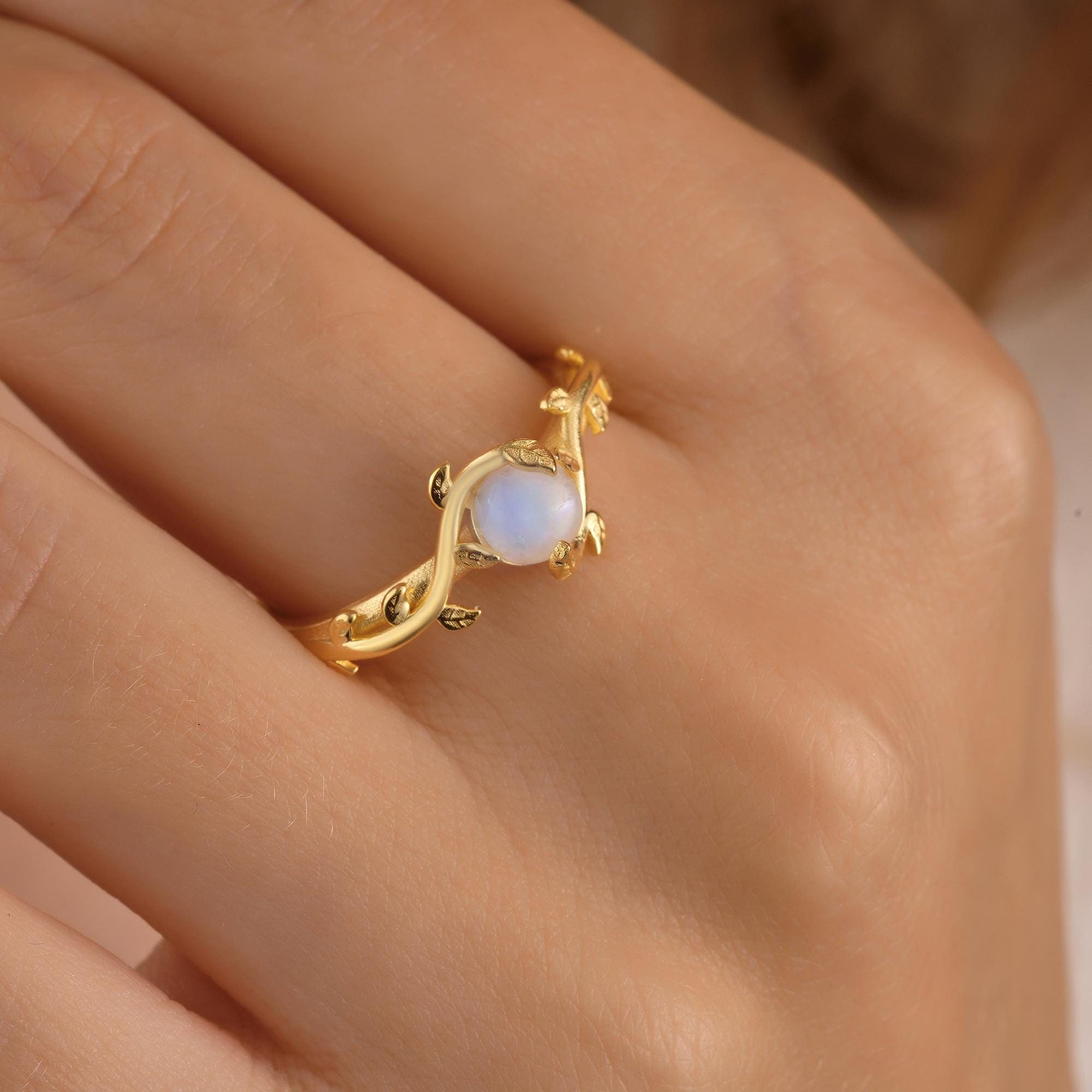 Moonstone engagement or promise vine ring, Natural gemstone statement ring, Gold filled moonstone ring, Vintage ring, Gift for her, AU09